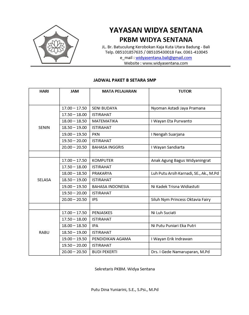 JADWAL PAKET B (SETARA SMP) - TRIWULAN II SEMESTER I TAHUN PELAJARAN 2022-2023